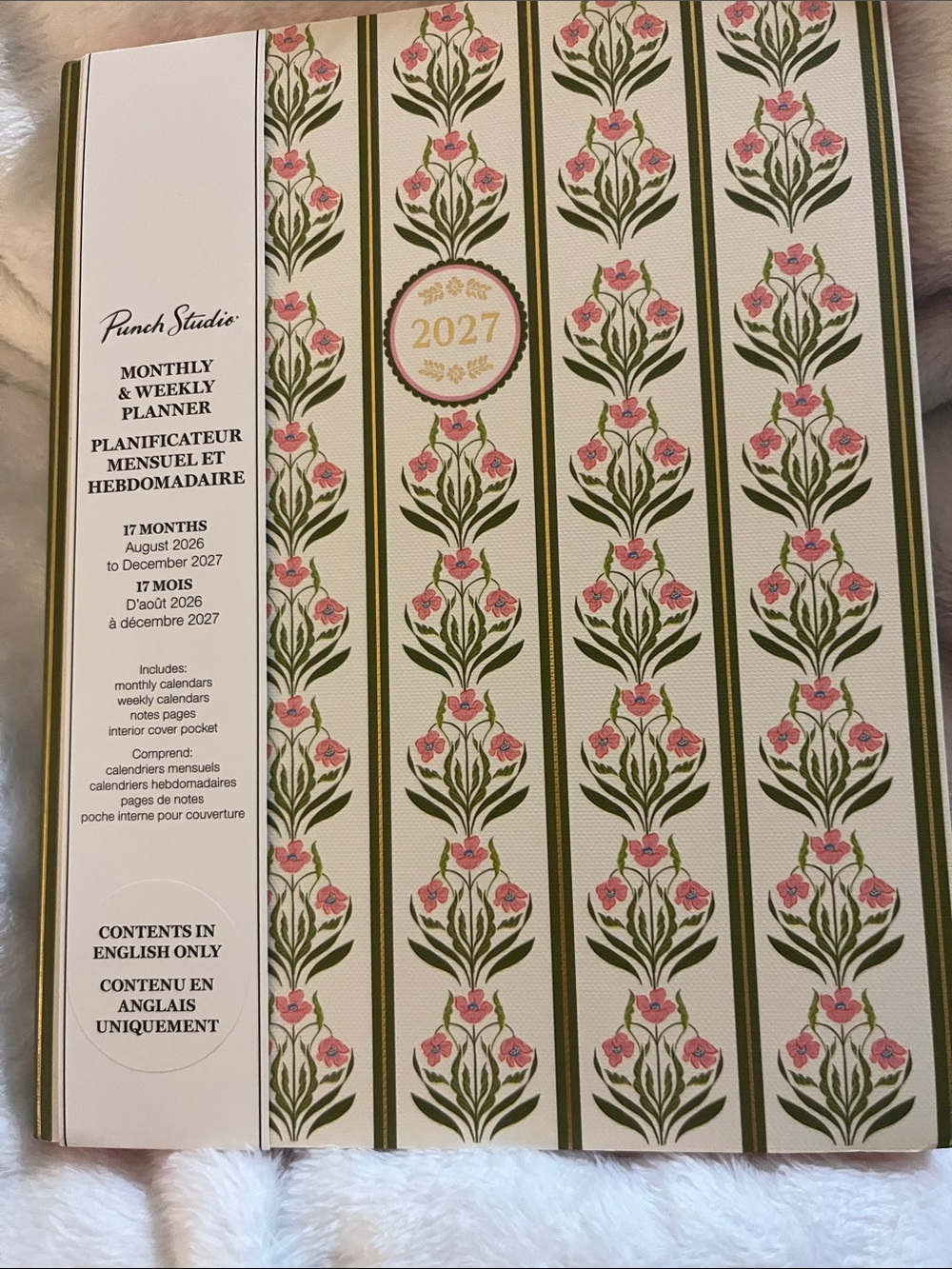 Punch Studio Floral Stripe 2027 Planner — Pink, Green & Cream